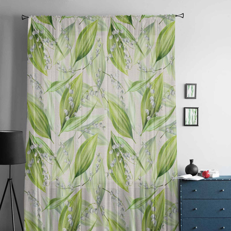 Super Six Chiffon Fenstervorhang mit Maiglöckchen-Blatt Muster in Beige und Grün, transparente Tüll Paneele, Breite: 135 cm, Höhe: 114 cm - Bild 3