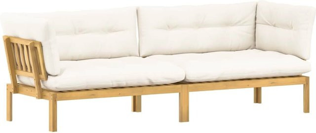 vidaXL Garten Pallet Sofa Set aus Akazie Massivholz in Hellbraun und Cremeweiß mit Ecksofas und Kissen - Bild 1