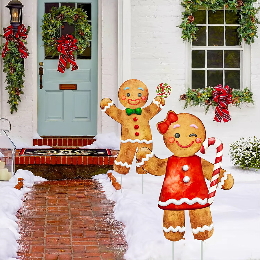 2er-Set Weihnachtsgarten-Winterdekoration mit Lebkuchenmännern, mehrfarbig, Kunststoff - Bild 2