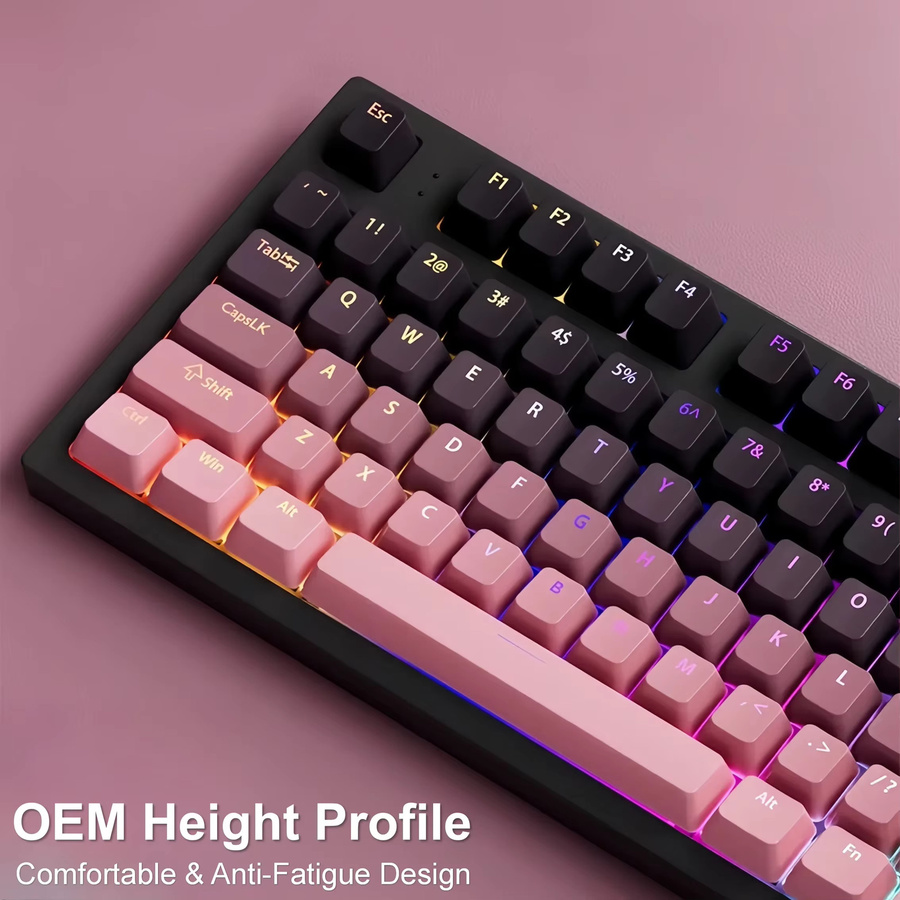 Oeny 135-Tasten Tastenkappen-Set mit Gradient-Effekt, PBT Double-Shot OEM-Profil für mechanische Gaming-Tastaturen, Schwarz/Mehrfarbig - Bild 4