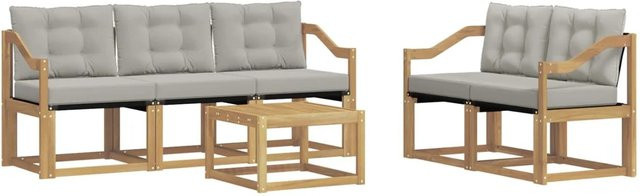 vidaXL Outdoor-Sofagarnitur 6-teilig aus Akazienholz mit Textilene und Kissen in Weiß-Hellgrau - Bild 1
