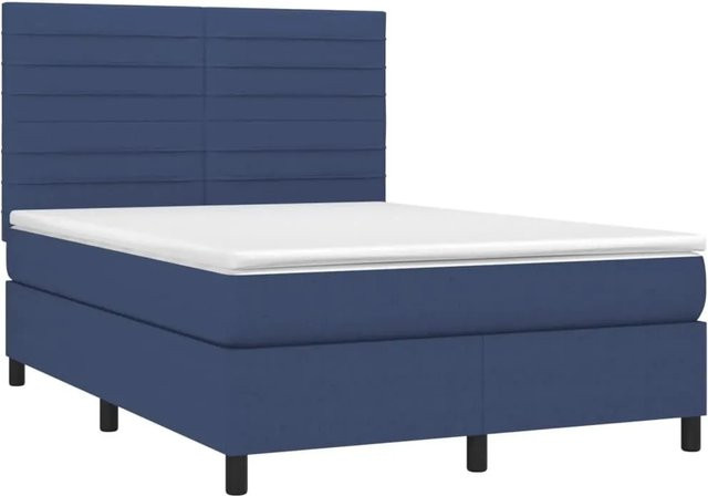 vidaXL Boxspringbett mit Matratze in Blau und Weiß, Hybridbett mit LED-Unterbettbeleuchtung und USB-Ladeport, B/T/H: 140 x 190 cm - Bild 1