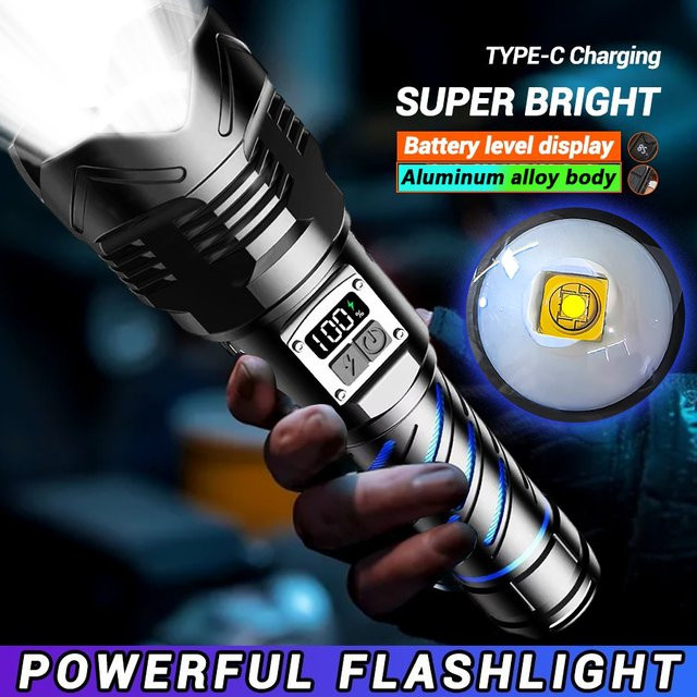 KENSUN LED-Taschenlampe in Schwarz, USB wiederaufladbare taktische Taschenlampe aus Metall für Outdoor und Sport - Bild 1