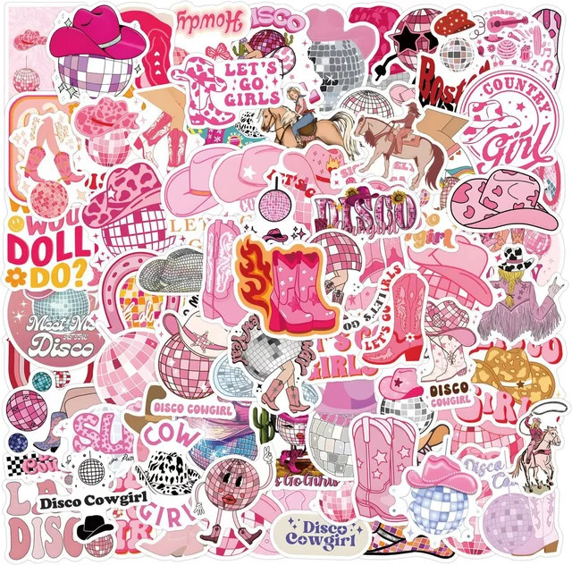 GOGOTU Rosa Disco-Cowgirl Cartoon-Aufkleber, 110 Stück - Bild 1