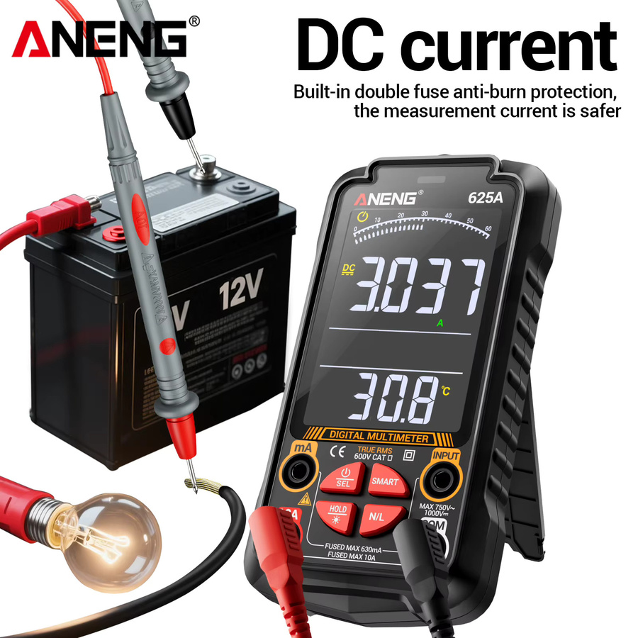 ANENG 625A Digital-Multimeter in Schwarz mit True RMS, 6000 Zählungen, 1000V AC/DC, 10A, NCV, Temperaturmessung und VA-Display, wiederaufladbar und mit automatischer Bereichswahl - Bild 3