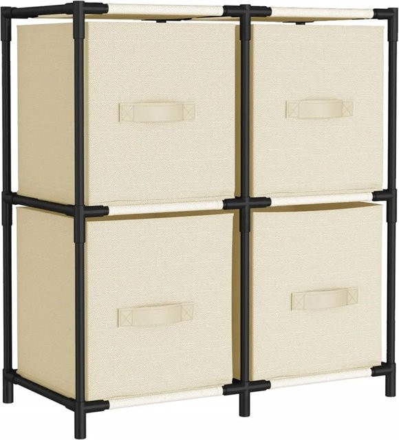vidaXL Kommode mit 4 Stoffkörben aus Polyester in Creme und Beige, Stahl, B/T/H: 63 x 30 x 71 cm - Bild 1