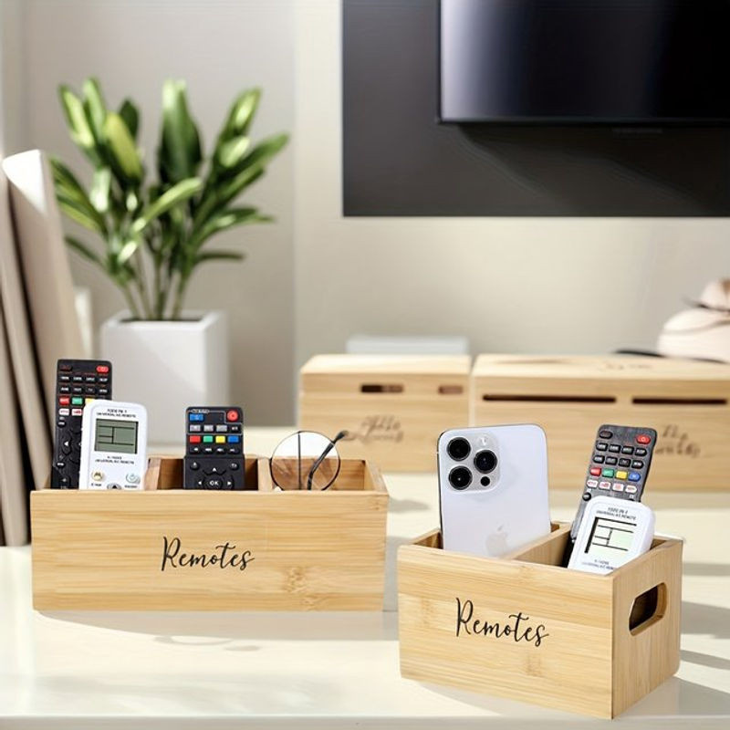 Rustikaler Fernbedienungshalter aus Holz in Braun als Aufbewahrungsbox im Landhausstil - Bild 1