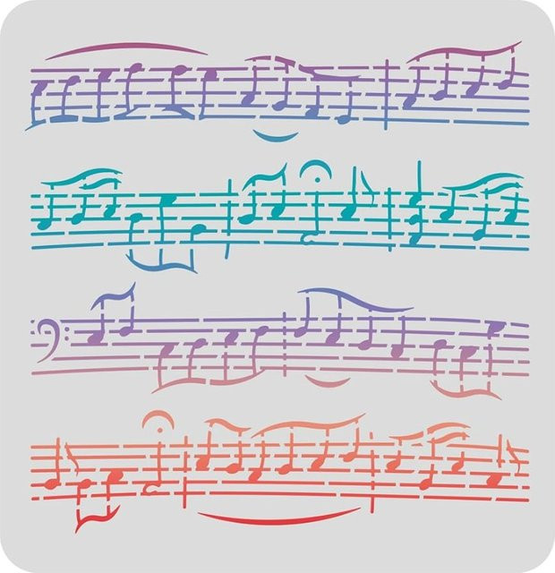 Wiederverwendbare Musik-Schablone aus Kunststoff mit Musiknoten zum Zeichnen und Malen, B/B: 30,0 x 30,0 cm, Mehrfarbig - Bild 1