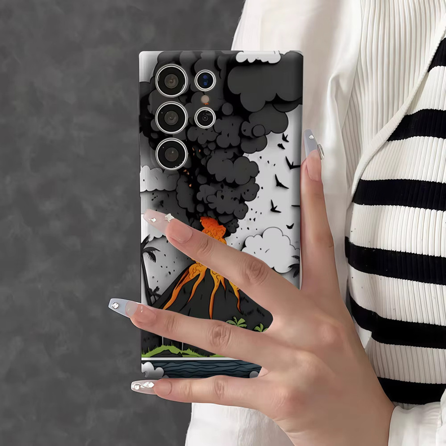 Potdemiel Papercut Vulkan-Eruption Handyhülle für Samsung Galaxy S26 S25 S24 Ultra Plus, stoßfeste Doppelschicht Rückabdeckung, Mehrfarbig - Bild 5