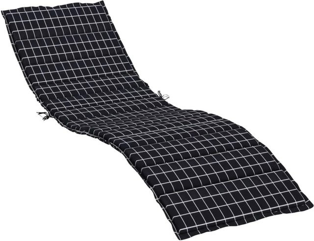 vidaXL Sonnenliegen-Auflage in Schwarz mit weißem Karomuster aus wasserabweisendem Oxford-Gewebe und Polsterschaum - Bild 1