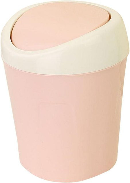 CosyHome Mini Desktop Mülleimer aus Kunststoff mit Deckel in Rosa und Weiß - Bild 1