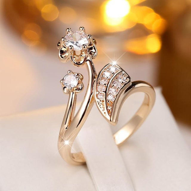 Bamos Ring, Blume Blatt, Kupfer, Gold, Zirkonia, Damen - Bild 1