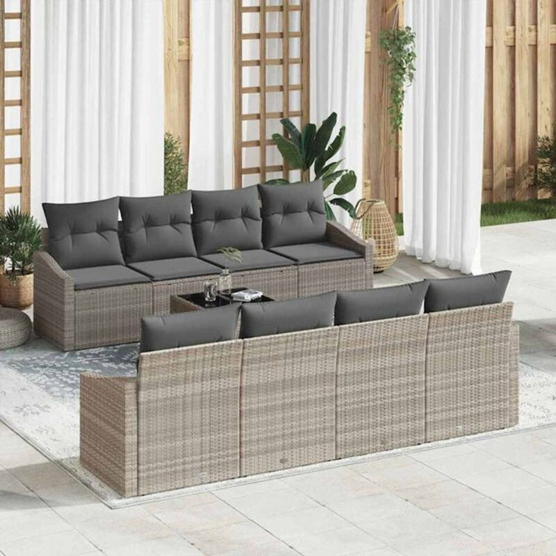 Vidaxl Garten-Sofa-Set mit 9 Teilen und Kissen in Hellgrau, modernes modulares Loungemöbel mit Metallrahmen, B/T/H: 55 x 55 x 37 cm - Bild 1