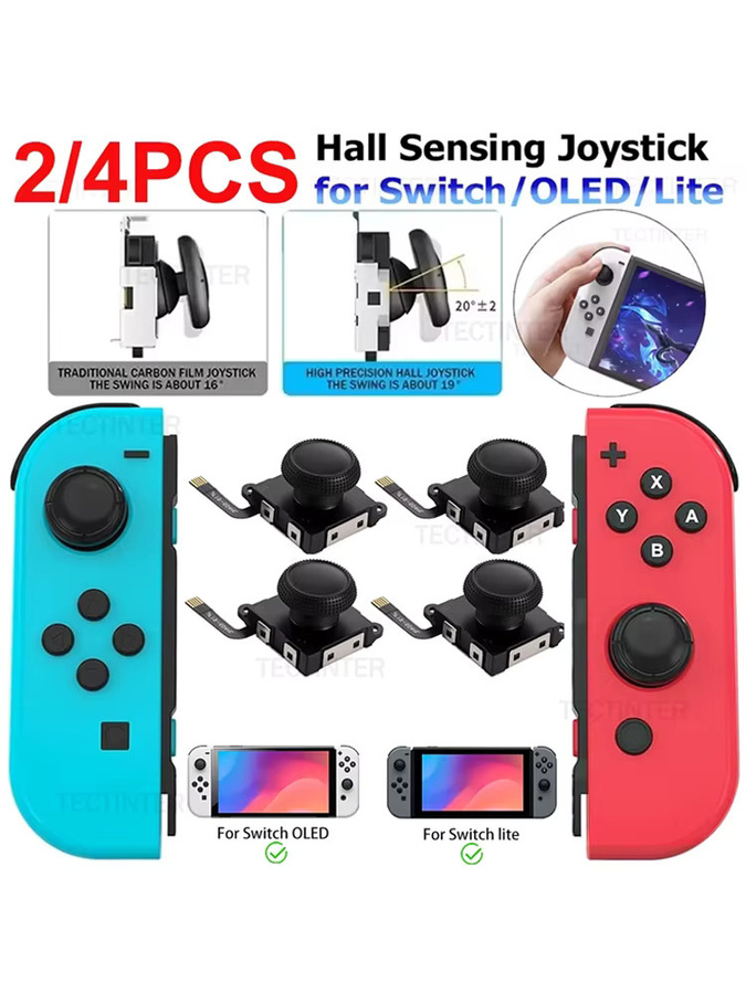 2/4 Stück 3D-Ersatz-Joystick für Nintendo Switch Controller, Analoger Daumenstick für Switch Lite und OLED, Farbe: Schwarz - Bild 6