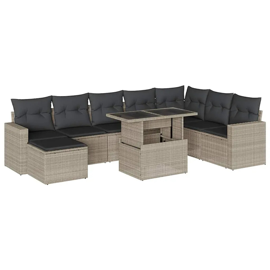 vidaXL 9-tlg. Garten-Sofagarnitur in L-Form aus Polyrattan mit Kissen in Hellgrau - Bild 2