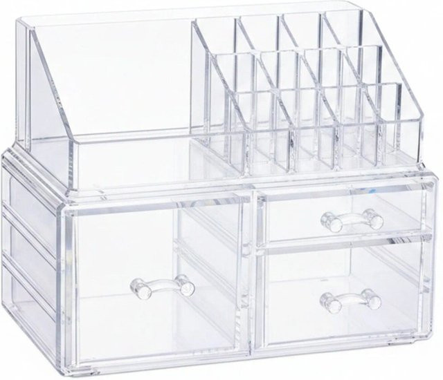 Relaxdays Make-Up Organizer aus Acryl in Transparent mit 3 Schubladen, stapelbar, B: 23,5 cm, T: 18,5 cm, H: 14 cm - Bild 1