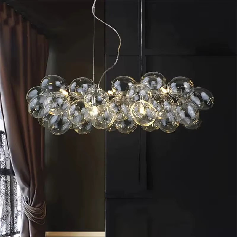Brutto Grande Pendelleuchte LED mit Glasblasen-Design in Transparent und Silber für Wohnzimmer, Shop oder Lounge - Bild 4