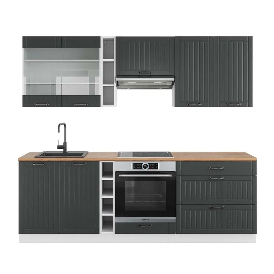 Vicco Fame-Line Küchenzeile Landhausstil in Anthrazit und Weiß mit Eiche-Optik, Breite: 235 cm, Höhe: 82 cm, Tiefe: 60 cm - Bild 2