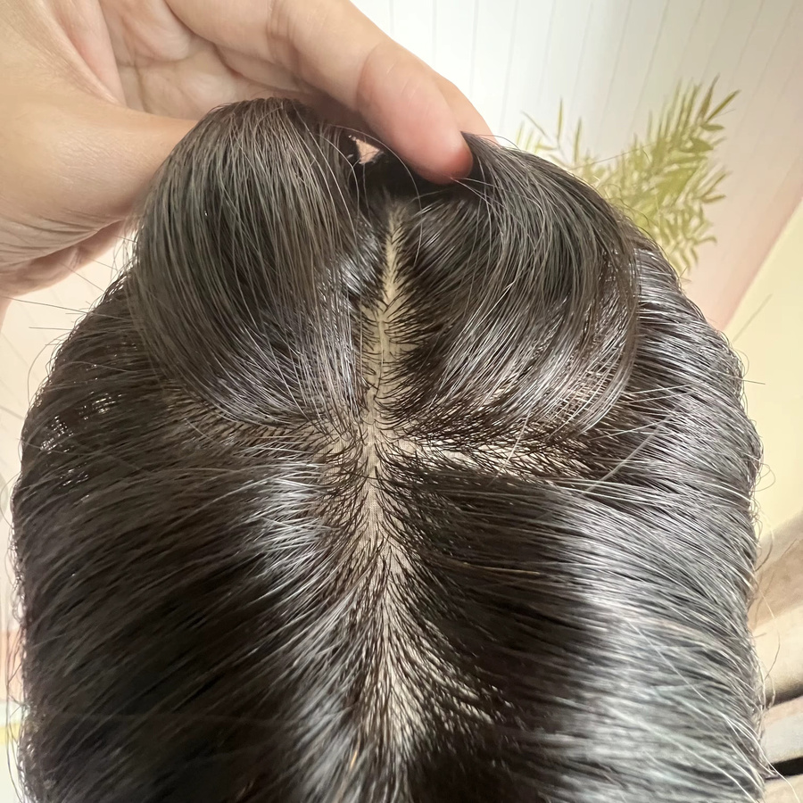 XINHAOZE Bob-Perücke aus Echthaar, Dunkelbraun, 18 Zoll, 200 % Dichte - Bild 4