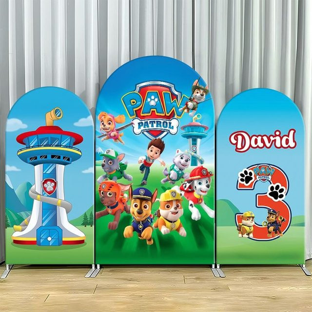 Paw Patrol Bogen-Hintergrundbezug aus Stoff mit individuellem Namen, Partydekoration in Multicolour, Breite: 120 cm, Höhe: 50 cm - Bild 1