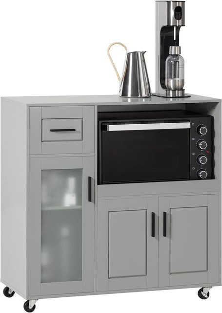 SoBuy Küchenwagen Sideboard mit Rollen und Mikrowellenschrank in Grau FSB78-HG - Bild 1