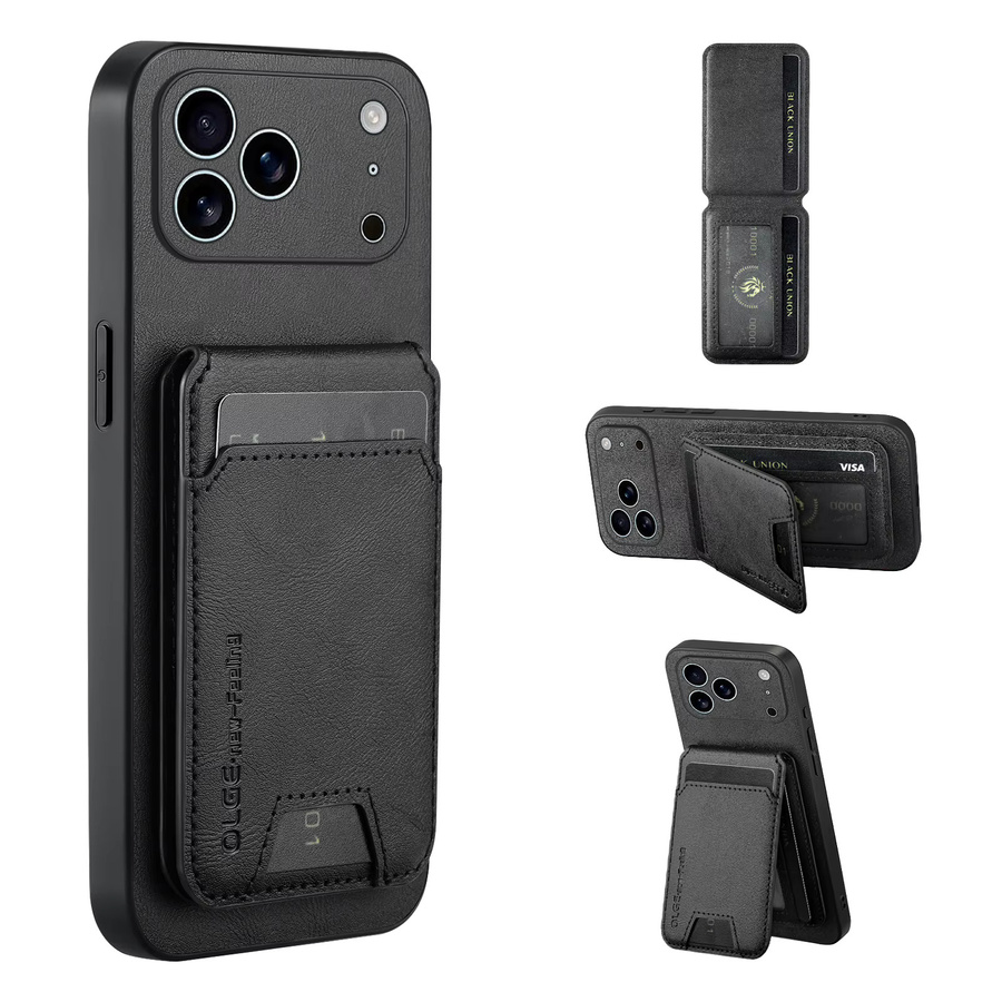 Magnetische Business Ledertasche für iPhone 16E 15 14 Plus 13 12 Pro Max mit kabelloser Ladefunktion und Kartenhalter in Schwarz - Bild 5