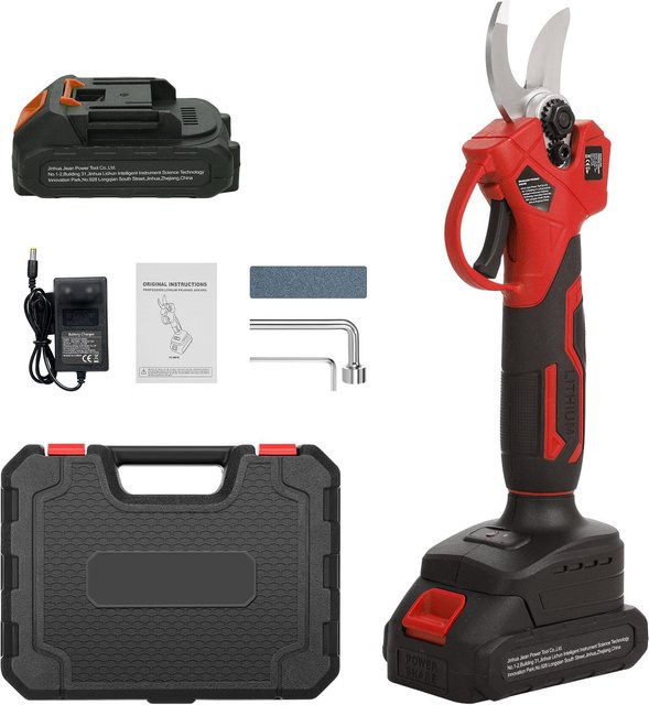 TOMTOP JMS Elektrische Gartenschere mit 20 V Akku und 30 mm Schnittdurchmesser aus Kohlenstoffstahl in Rot - Bild 1