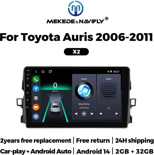 STRONGNAVI Android 14 Autoradio für Toyota Auris E150 2006–2012 mit Carplay, GPS und FM Stereo, Schwarz, 2 DIN - Bild 1