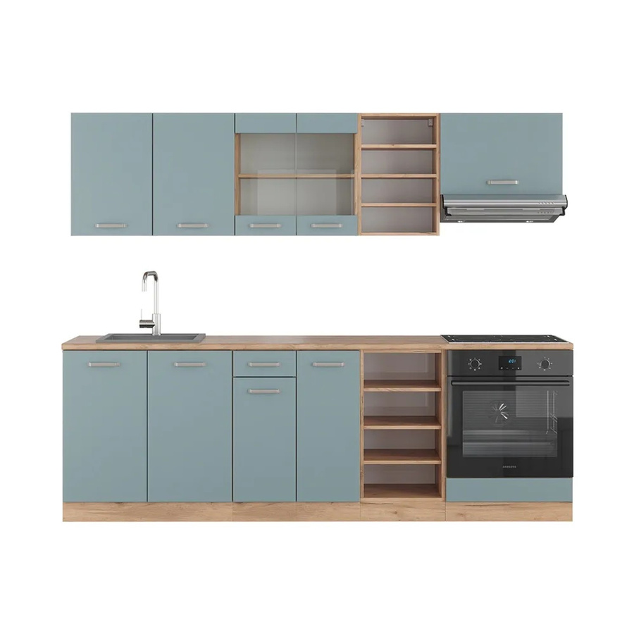 Vicco R-Line Küchenzeile Blau-Grau/Goldkraft Eiche, Breite: 240 cm - Bild 2