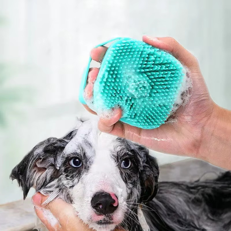 HOCOSHINE Haustier-Badebürste aus weichem Silikon als Massagegerät und Reinigungswerkzeug für Hunde und Katzen in Gelb oder Türkis - Bild 2