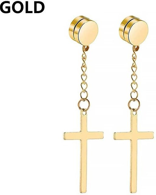 Ohrringe Edelstahl, Kreuz Sterne Anhänger, Silber, Unisex - Bild 1