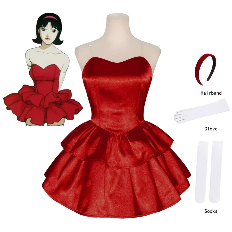 Cosfans Perfect Blue Kirigoe Mima Cosplay-Kostüm, Rotes Brustwickelkleid mit Knielangem Rock, Rot - Bild 2