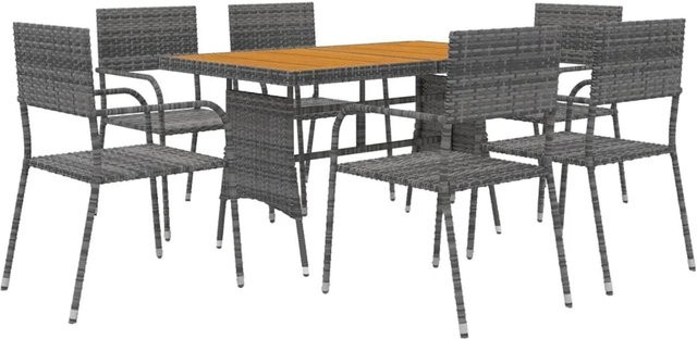vidaXL 7-teilige Garten-Essgruppe aus Polyrattan in Grau mit Akazienholz-Tisch - Bild 1