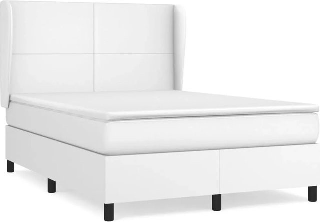 vidaXL Boxspringbett mit Matratze in Weiß aus Kunstleder und Stoff, Hybridbett mit Taschenfederkern, B/T: 140 x 190 cm - Bild 1