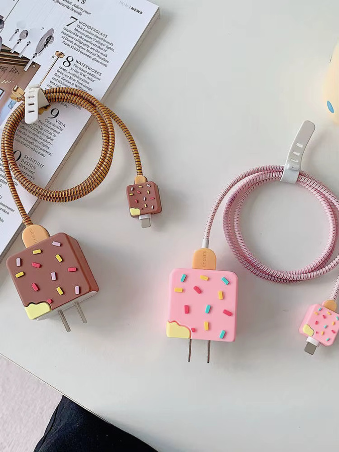 TAOYUNXI Ladekabel-Schutzhülle im Eiscreme-Design für iPhone Ladegeräte und Datenkabel, mehrfarbig und braun - Bild 3