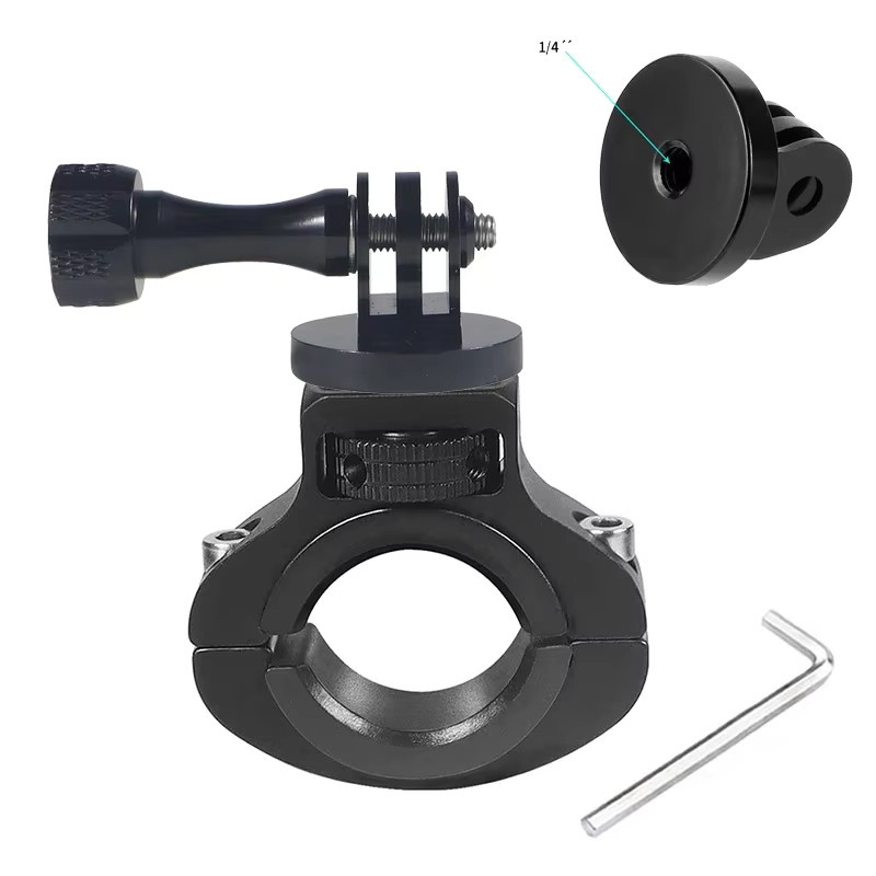 EXSKOF CNC Aluminium Lenkerhalterung mit 1/4 Schraube für GoPro, Insta360 und DJI Action-Kameras sowie Handys, Durchmesser: 22-32mm, Schwarz/Rot - Bild 4