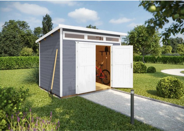 WEKA Gartenhaus 264 aus Massivholz mit Pultdach in Grau, B/H/T: 330 x 239 x 249 cm - Bild 1