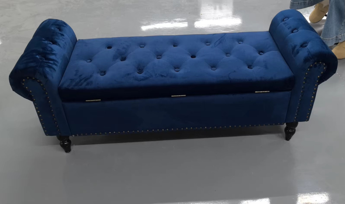 Homfa Samt-Aufbewahrungsbank mit Armlehnen und Chesterfield-Polsterung, gepolsterte Ottoman-Bank für Schlafzimmer und Wohnzimmer in Weiß oder Blau - Bild 4