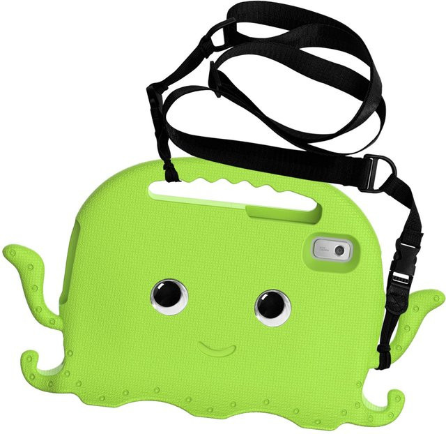 Kinder Schutzhülle für Tab M9 TB-310FU 9 Zoll mit Schultergurt und Cartoon-Oktopus Design in Grasgrün - Bild 1