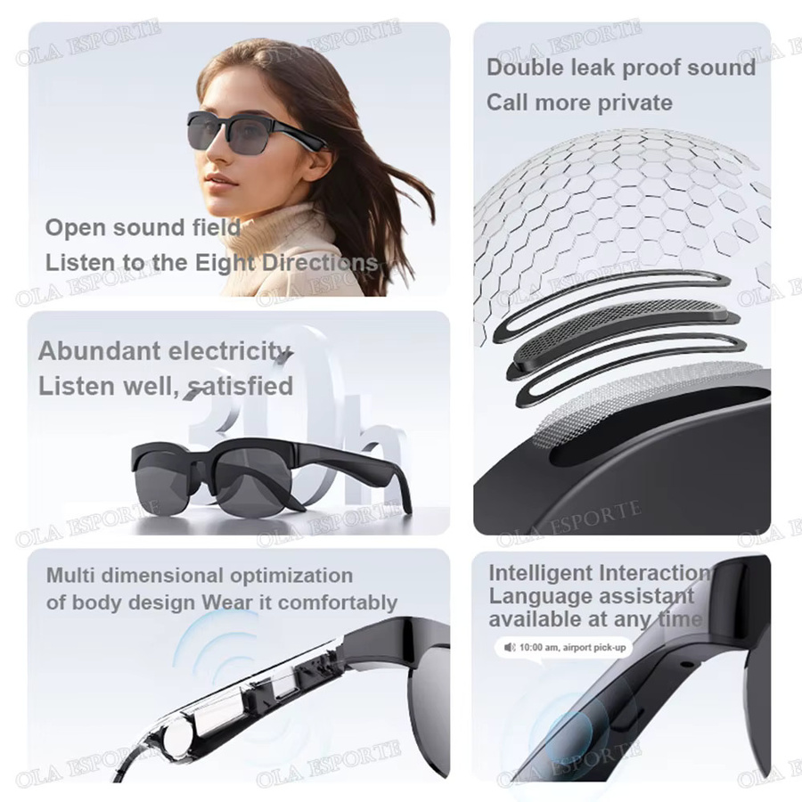 Ola Esporte Smart-Brille für Herren mit Bluetooth 5.3, Anti-Blu-ray Stereo-Headset in Schwarz mit Touch-Musiksteuerung und Dual-Lautsprechern - Bild 3