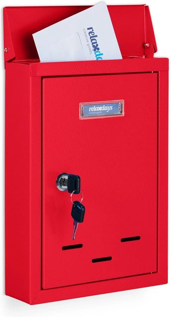 Abschließbarer Briefkasten aus Eisen von Relaxdays in Rot mit Namensschild, B/H/T: 30,5 x 21 x 7 cm - Bild 1