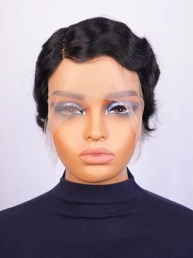 OYM HAIR Pixie-Perücke, Echthaar, schwarz, lockig, kurz, Damen - Bild 7