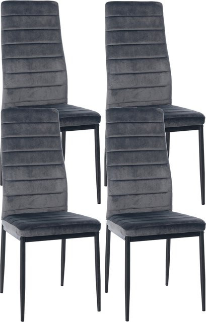 CLP 4er Set Esszimmerstühle Mayfair Polsterstühle mit Samt- oder Kunstlederbezug und Metallgestell - Bild 1