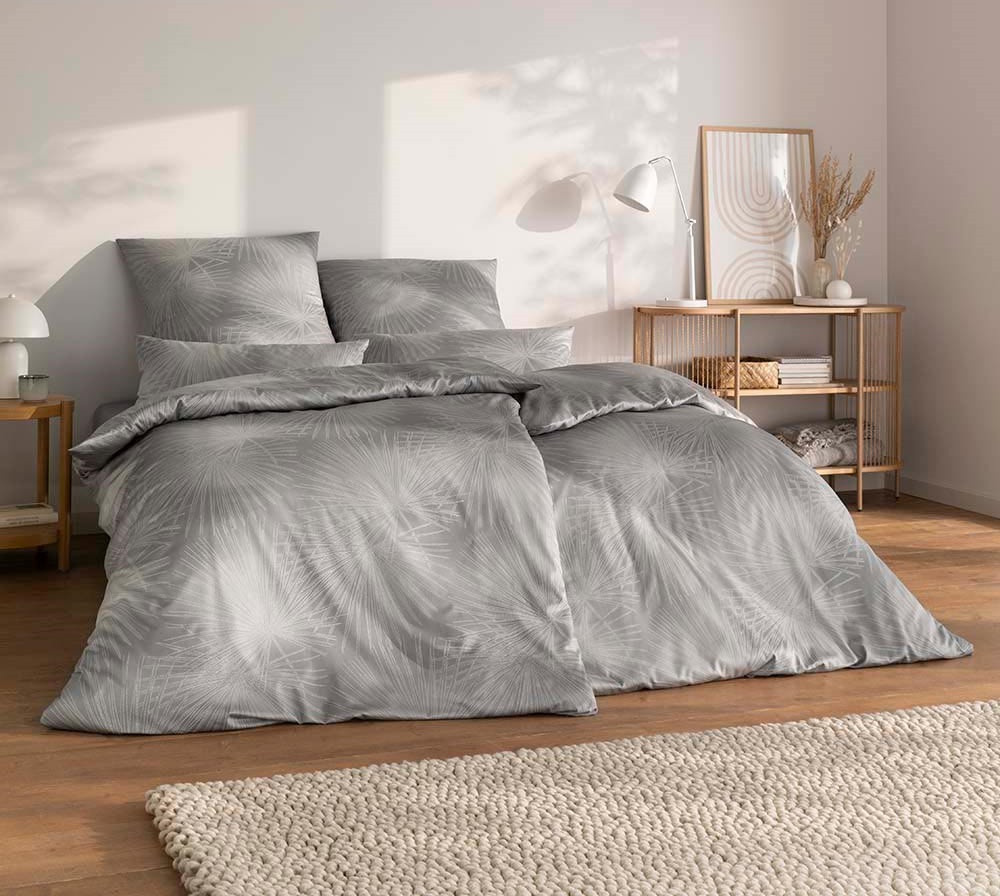 Estella Mako-Satin Bettwäsche Candela Grau Silber Feuerwerk mit Bettbezug 155 x 220 cm und Kissenbezug 40 x 80 cm - Bild 1
