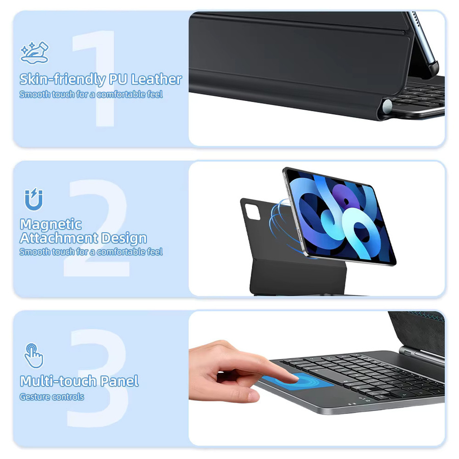 CASEPOKE Bluetooth Magic Keyboard mit Hintergrundbeleuchtung für iPad Pro 11/13 M5 M4 Air M3 M2 Air 4/5/6 10.9" A16 10. und 11. Generation Smart Cover Multi-Touch - Bild 6