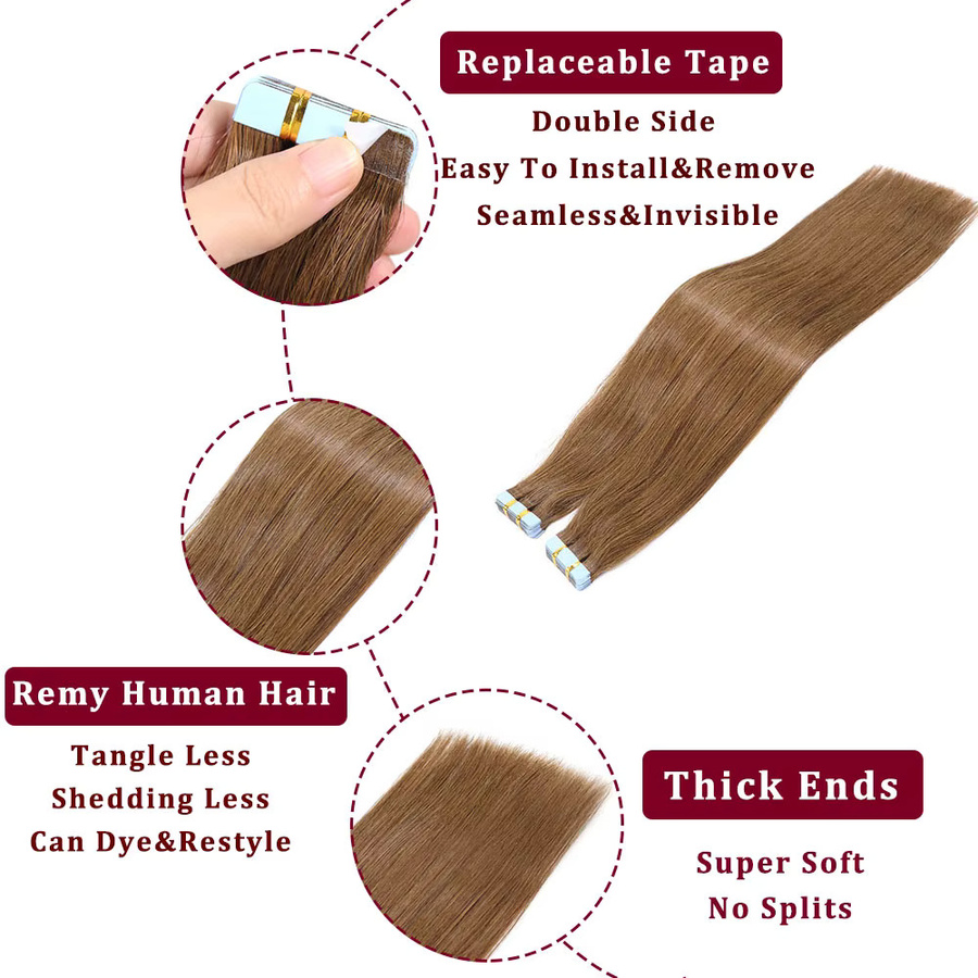 Bfirehair Tape-In-Echthaarverlängerungen, blondes Highlight, 50,8 cm, Damen - Bild 3