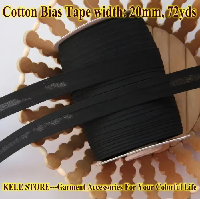 Schrägband aus 100% Baumwolle in Schwarz für DIY Nähprojekte, Breite: 2 cm, Länge: 65,88 m - Bild 2