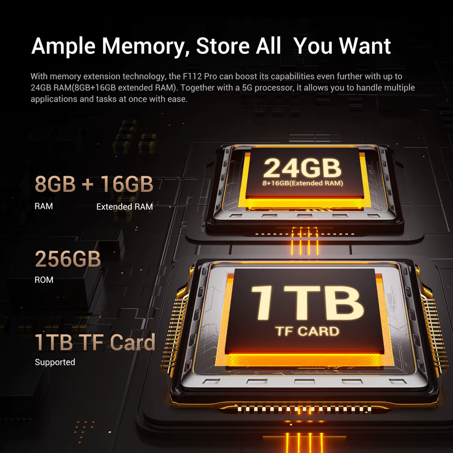 Fossibot F112 Pro 5G Robustes Smartphone in Grün mit 6,88 Zoll FHD+ 120Hz Display, 256GB Speicher, 71500mAh Akku, Android 14 und NFC - Bild 2