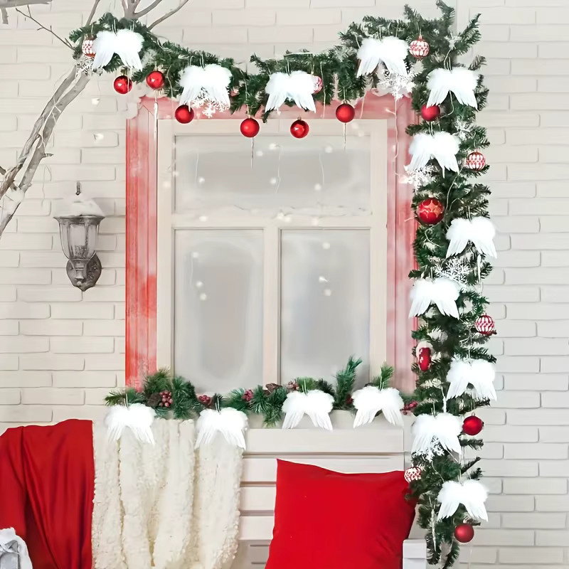 10 Stück weiße Engelsflügel-Dekorationen von DUTRIEUX als Weihnachtsbaumschmuck und DIY-Handwerk aus Textil - Bild 2