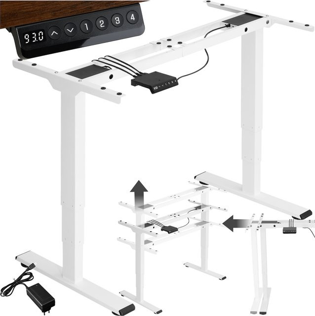 tectake Tischgestell Twain elektrisch höhenverstellbar und breitenverstellbar, Weiß, B/T/H: 110 - 168 x 60 x 60 - 125 cm - Bild 1